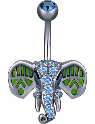 Piercing nombril Swarovski Zirconia Eléphant bleu et vert