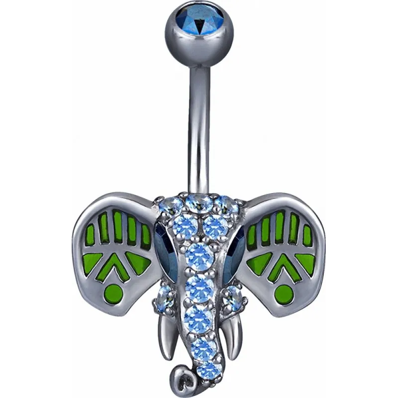 Piercing nombril Swarovski Zirconia Eléphant bleu et vert