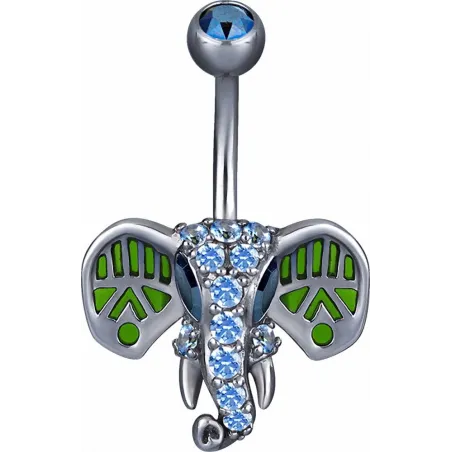 Piercing nombril Swarovski Zirconia Eléphant bleu et vert