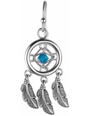 Paire boucles d'oreille attrape rêves serti d'un cristal de Swarovski bleu