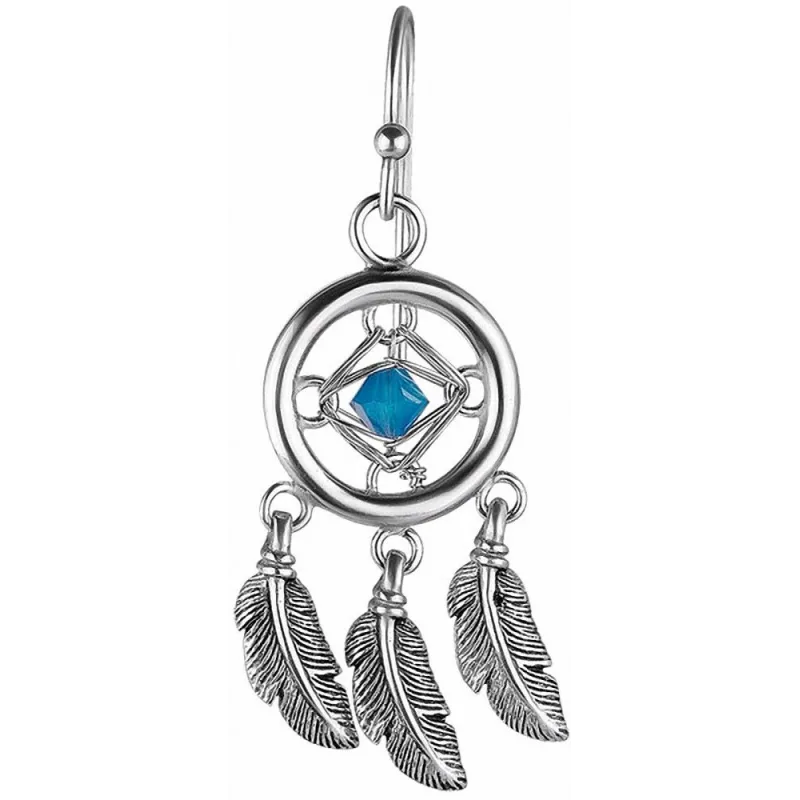 Paire boucles d'oreille attrape rêves serti d'un cristal de Swarovski bleu