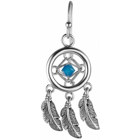 Paire boucles d'oreille attrape rêves serti d'un cristal de Swarovski bleu