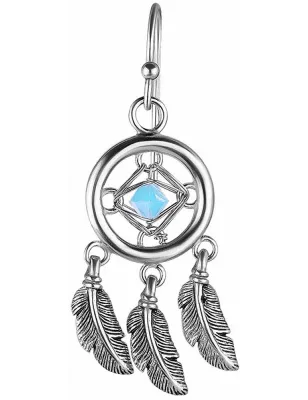 Paire boucles d'oreille attrape rêves serti d'un cristal de Swarovski bleu clair