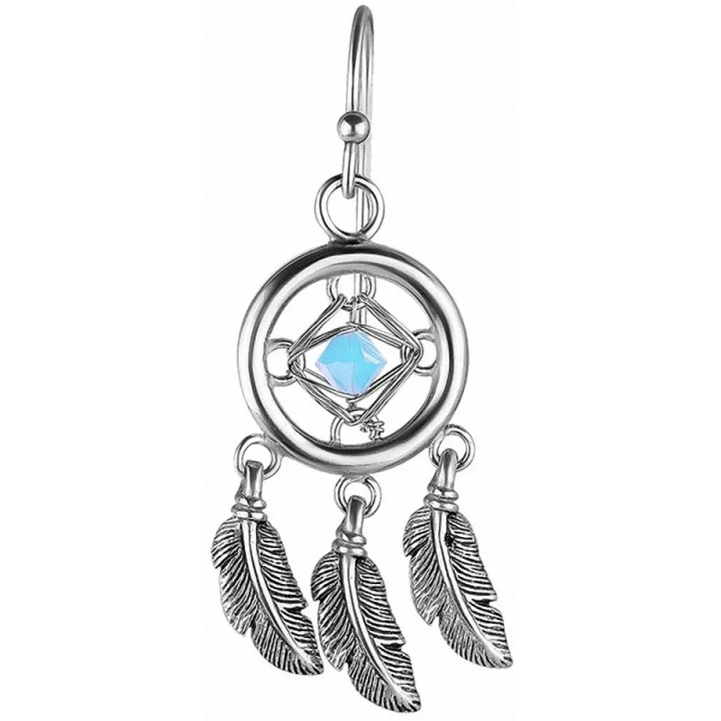 Paire boucles d'oreille attrape rêves serti d'un cristal de Swarovski bleu clair