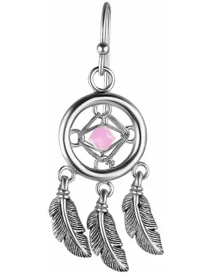 Paire boucles d'oreille attrape rêves serti d'un cristal de Swarovski rose