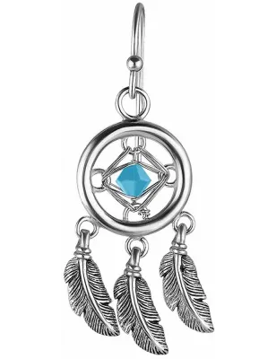 Paire boucles d'oreille attrape rêves serti d'un cristal de Swarovski turquoise