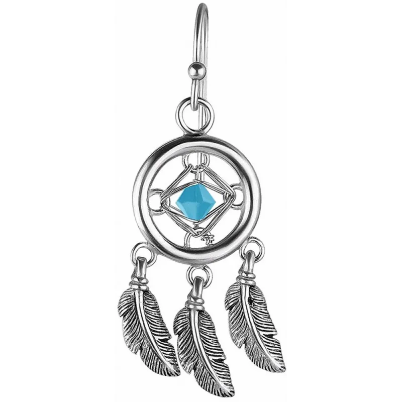 Paire boucles d'oreille attrape rêves serti d'un cristal de Swarovski turquoise