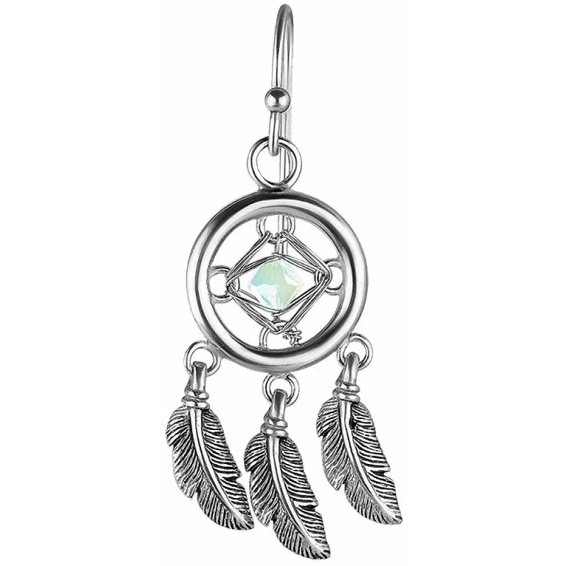 Paire boucles d'oreille attrape rêves serti d'un cristal de Swarovski blanc