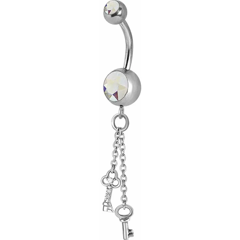 Piercing nombril Crystal Swarovski chaine clefs aurore boréale
