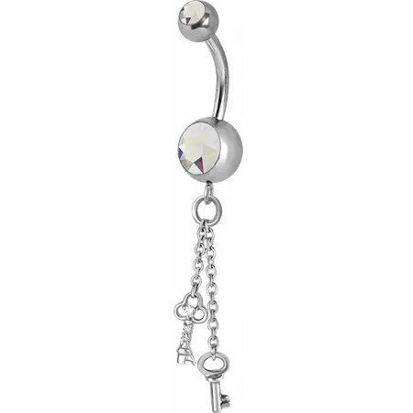 Piercing nombril Crystal Swarovski chaine clefs