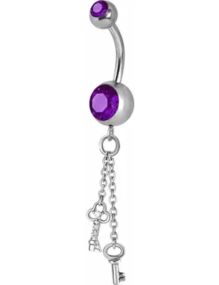 Piercing nombril Crystal Swarovski chaine clefs améthyste