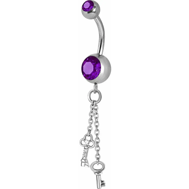 Piercing nombril Crystal Swarovski chaine clefs améthyste