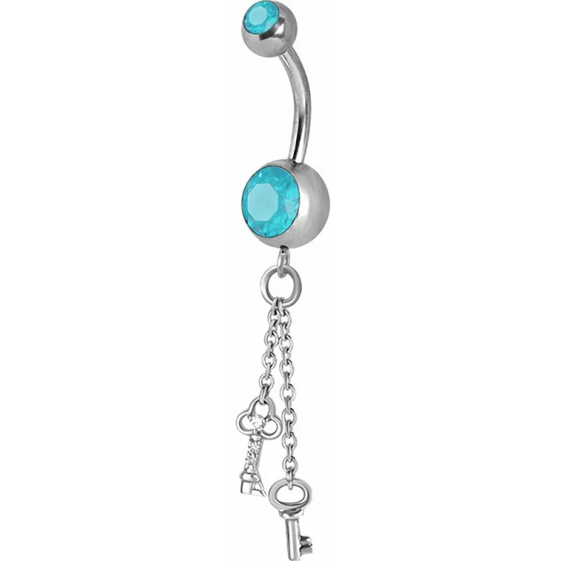 Piercing nombril Crystal Swarovski chaine clefs turquoise