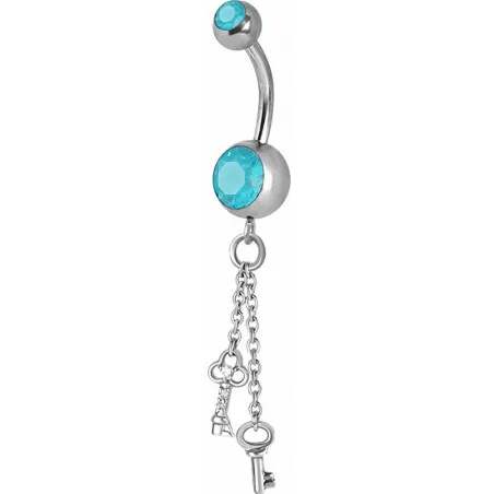 Piercing nombril Crystal Swarovski chaine clefs turquoise