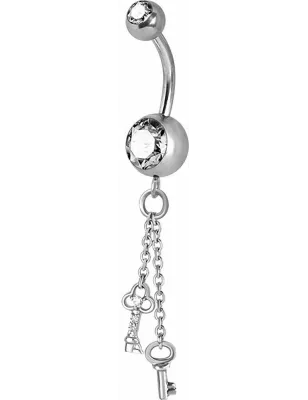 Piercing nombril Crystal Swarovski chaine clefs blanc