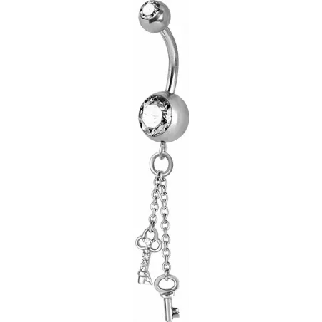Piercing nombril Crystal Swarovski chaine clefs blanc