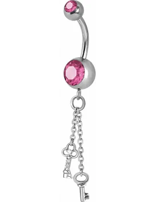 Piercing nombril Crystal Swarovski chaine clefs rose