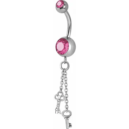 Piercing nombril Crystal Swarovski chaine clefs rose