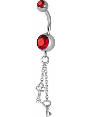 Piercing nombril Crystal Swarovski chaine clefs rouge