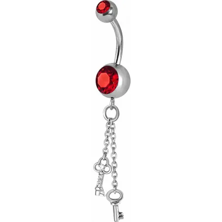 Piercing nombril Crystal Swarovski chaine clefs rouge
