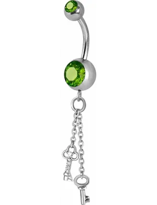 Piercing nombril Crystal Swarovski chaine clefs vert