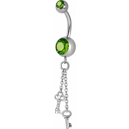 Piercing nombril Crystal Swarovski chaine clefs vert