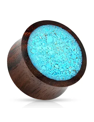 Piercing plug en bois avec turquoise écrasée