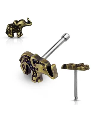 Piercing nez tige droite éléphant doré