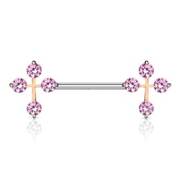 Piercing téton barbell croix gemmes roses