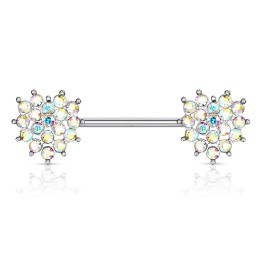 Piercing téton barbell coeurs cristaux aurore boréale