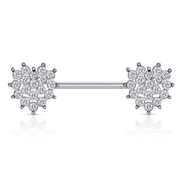 Piercing téton barbell coeurs cristaux blancs