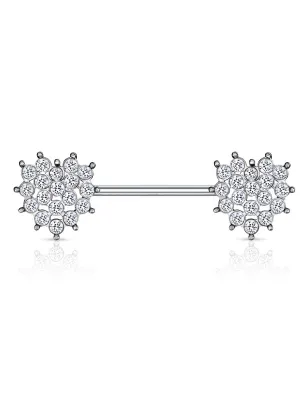 Piercing téton barbell coeurs cristaux blancs