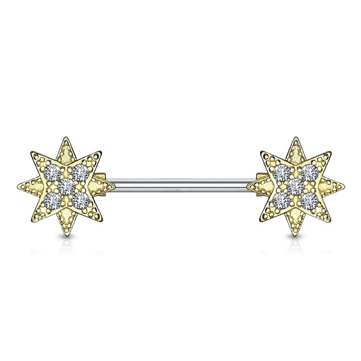 Piercing téton barbell plaqué or étoiles