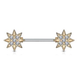 Piercing téton barbell plaqué or rose étoiles
