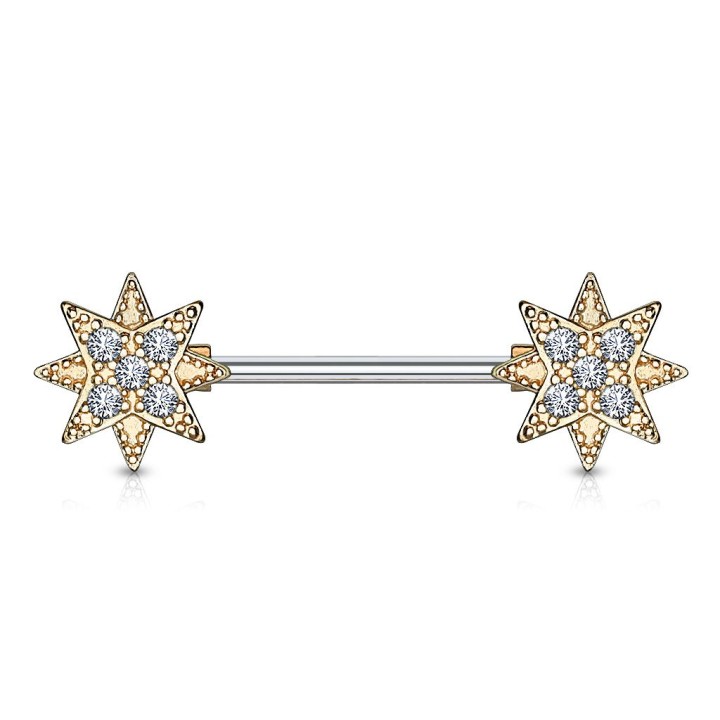 Piercing téton barbell plaqué or rose étoiles