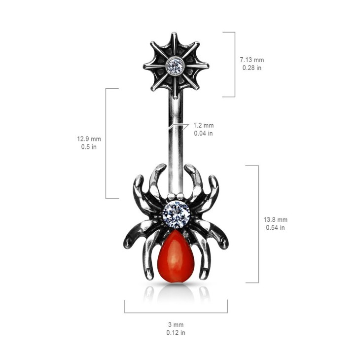 Piercing nombril araignée rouge et toile