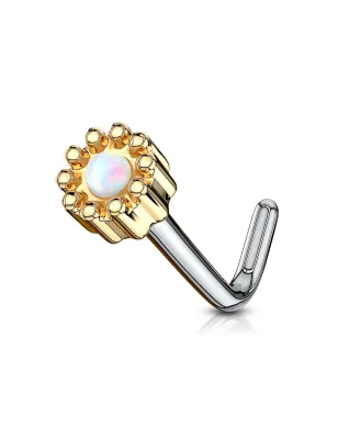 Piercing nez tige en L doré opale de synthèse blanche