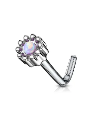 Piercing nez tige en L opale de synthèse violette