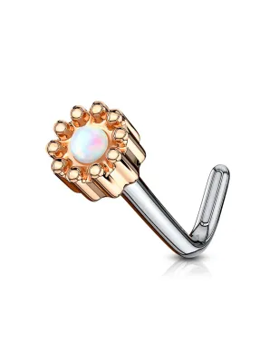 Piercing nez tige en L rosé opale de synthèse blanche