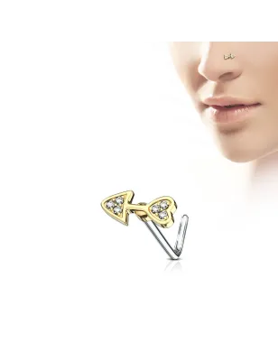Piercing nez tige en L flèche dorée pavée de gemmes