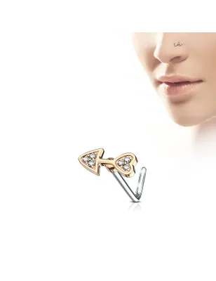 Piercing nez tige en L flèche rosée pavée de gemmes