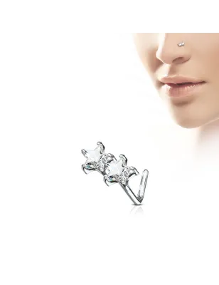 Piercing nez tige en L étoiles jumelles blanches