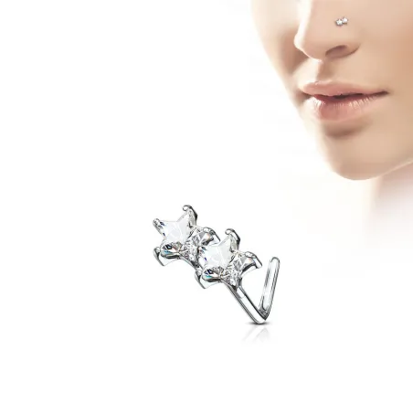 Piercing nez tige en L étoiles jumelles blanches