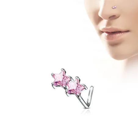 Piercing nez tige en L étoiles jumelles roses