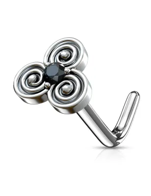 Piercing nez tige en L cercles tribales strass noir