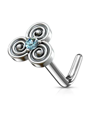 Piercing nez tige en L cercles tribales strass turquoise