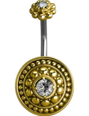 Piercing nombril bouclier tribal Crystal Swarovski Blanc