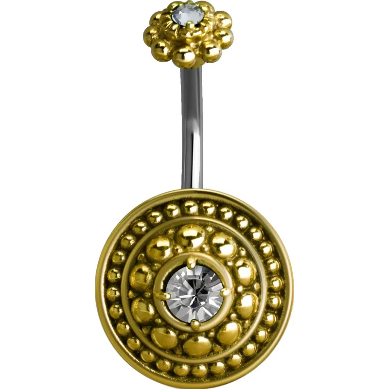 Piercing nombril bouclier tribal Crystal Swarovski Blanc