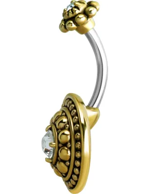 Piercing nombril bouclier tribal Crystal Swarovski Blanc