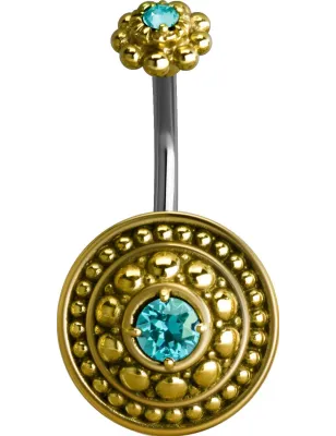 Piercing nombril bouclier tribal Crystal Swarovski turquoise